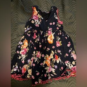 Black Floral Sundress with Pink & Orange Blooms